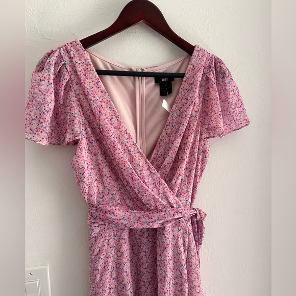 DKNY Faux Wrap Midi Dress in Floral Pink Sz 8 - Picture 5 of 7